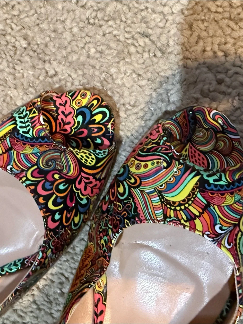 Multicolor Paisley Slingback Peep-Toe wedges
